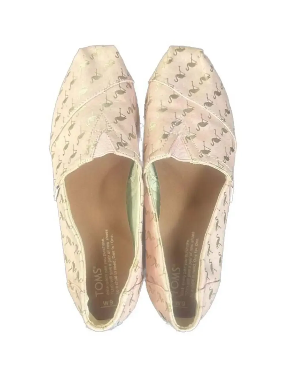 TOMS Alpargata Pink Gold Foil Flamingo Print Slip-On Shoes, Size 9